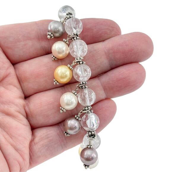 Unbranded Jewelry - Vintage Sterling Silver 925 Quartz Imitation Pearl Bracelet 7.5"